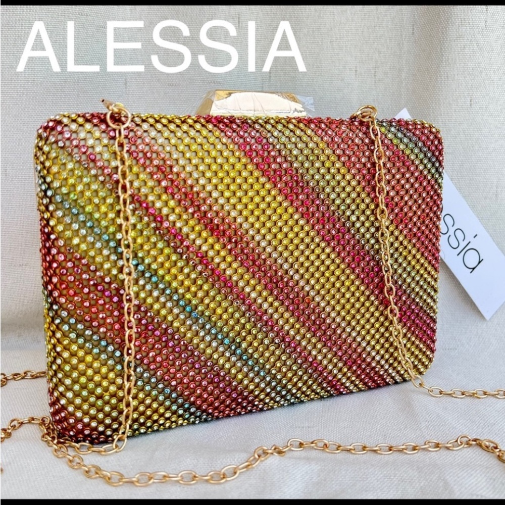 ALESSIA Sparkly rhinestone evening crossbody bag clutch on chain